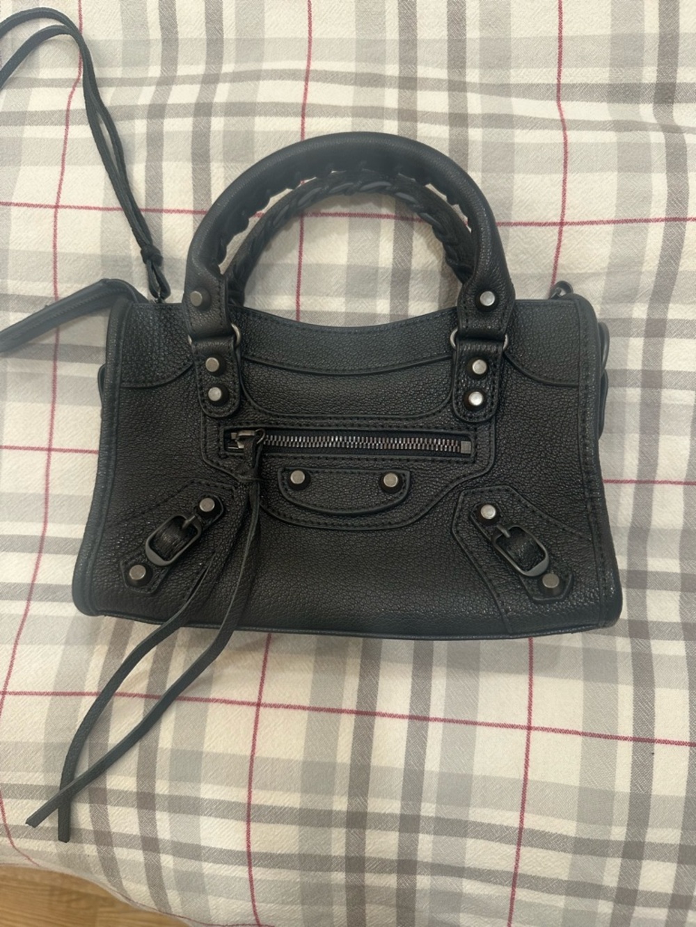 Black Leather Mini Satchel Handbag